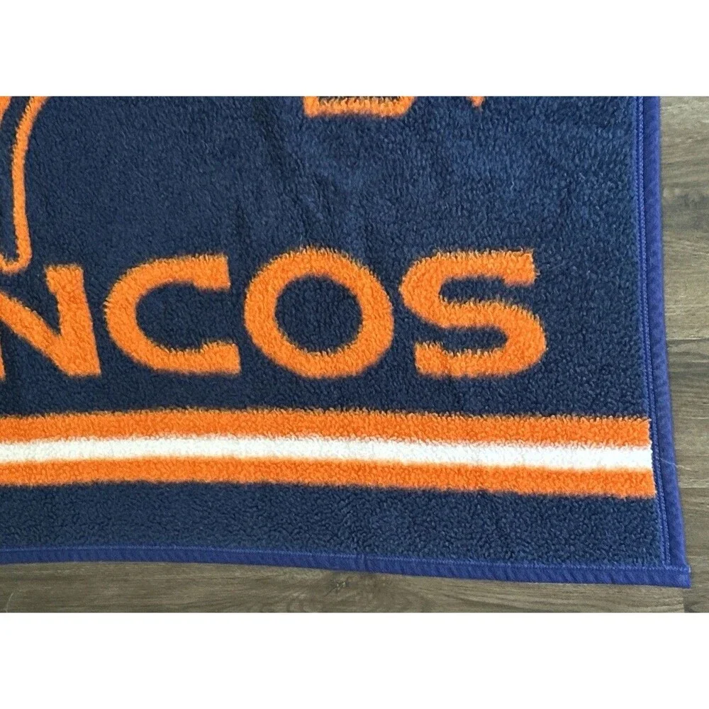 Vintage Denver Broncos Biederlack Blanket USA Plush Soft Acrylic Orange 76”x 55”